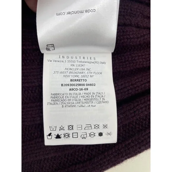 moncler burgundy cashmere ribbed beanie one size (B-9)